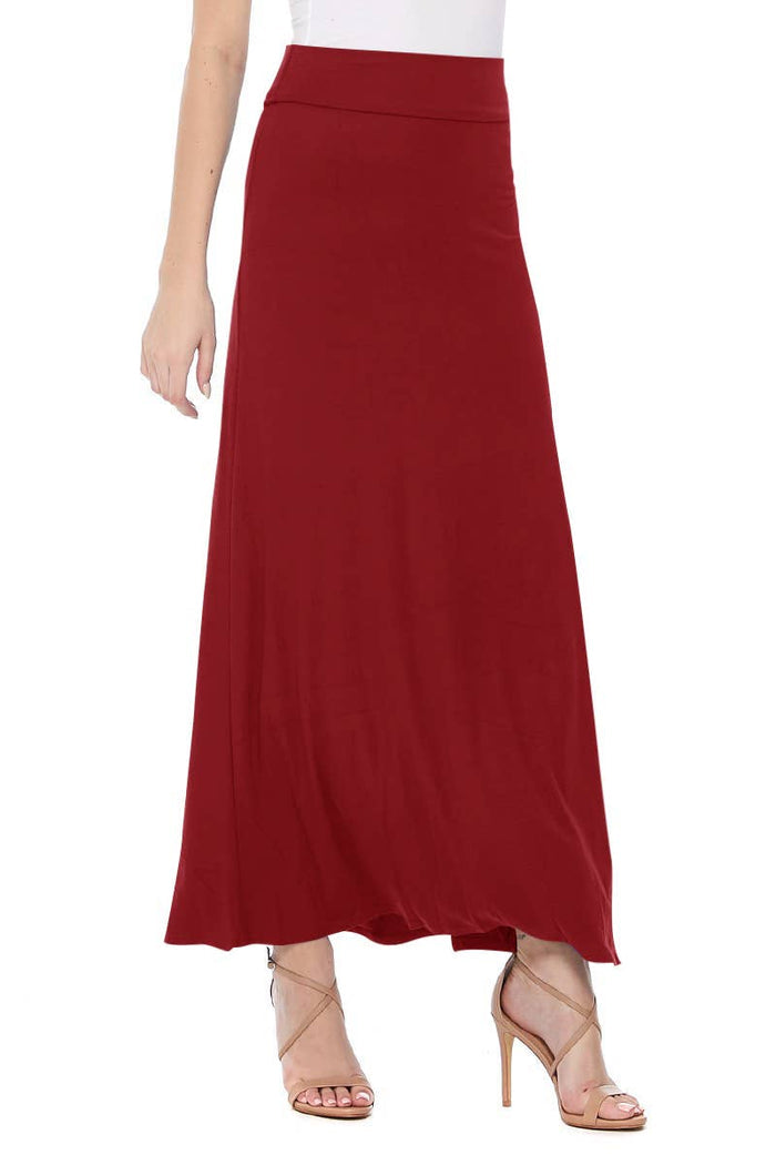 Women's Casual Relaxed Fit Solid Maxi Skirt (Red)
