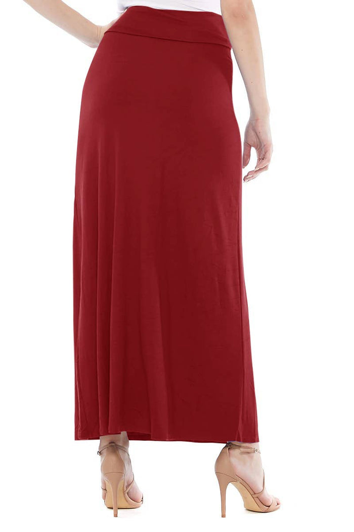 Women's Casual Relaxed Fit Solid Maxi Skirt (Red)