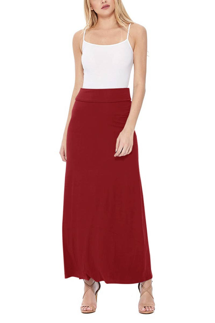 Women's Casual Relaxed Fit Solid Maxi Skirt (Red)