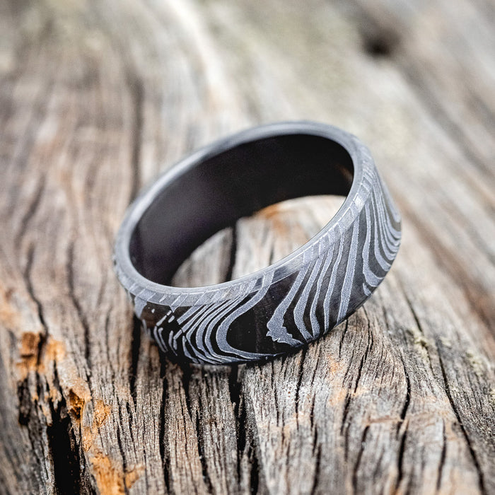 WOODGRAIN BLACK ZIRCONIUM WEDDING BAND - SIZE 14-3