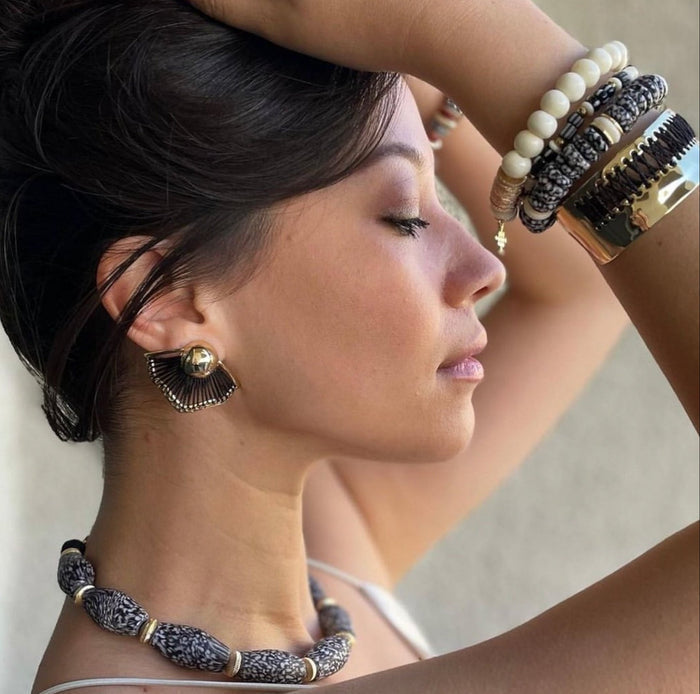Wren Earrings with Woven Raffia