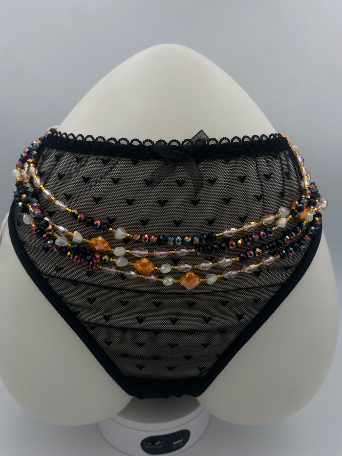 Zahara Luxury Crystal Waist Beads | Tie-On | 45”-50” | Radiant Black, Blush & Floral Accents