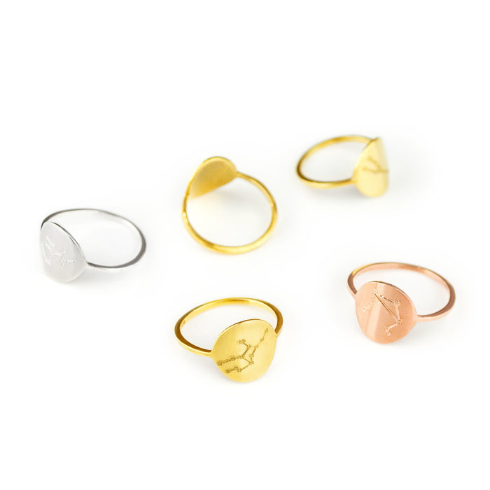 Zodiac Constellation Disc Ring, Sterling Silver or Gold Vermeil Custom Engraved Astrology Ring, Constellation Jewelry for Women, Birthday Gift for Her